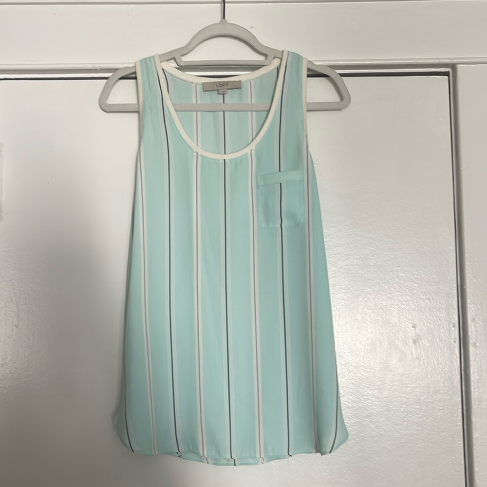 Dressy Tank Top Light Blue with Black Pinstripes